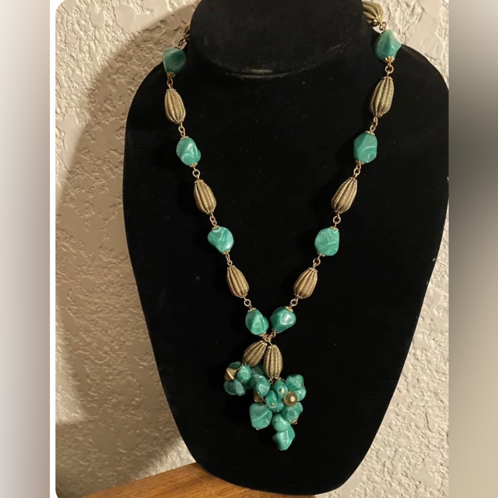 Emerald Green Art Deco Necklace Czechoslovakia  Beaded Ornate Necklace
